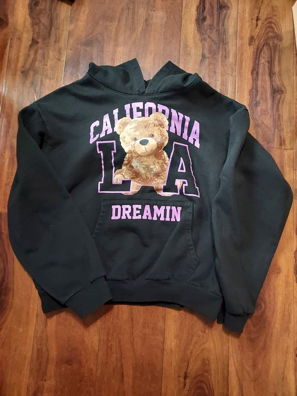 Kids Black Hoodie with Teddy Bear 'California LA Dreamin'